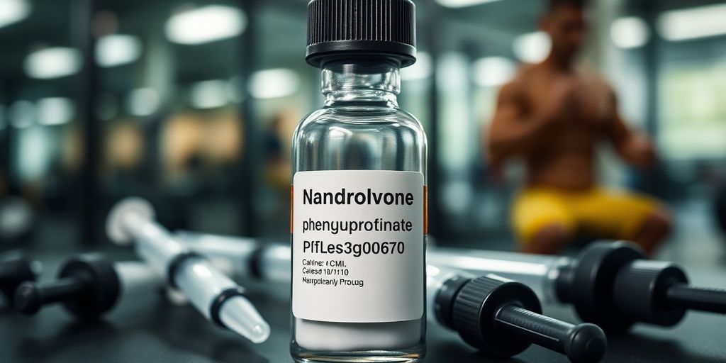 Nahaufnahme einer Nandrolon-Phenylpropionat-Vial.